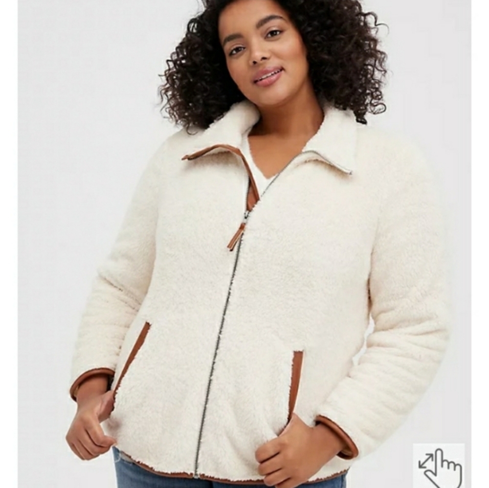 Torrid NWT Sherpa Shearling Zip Front Faux Leather Trim Jacket 3X - Picture 2 of 9